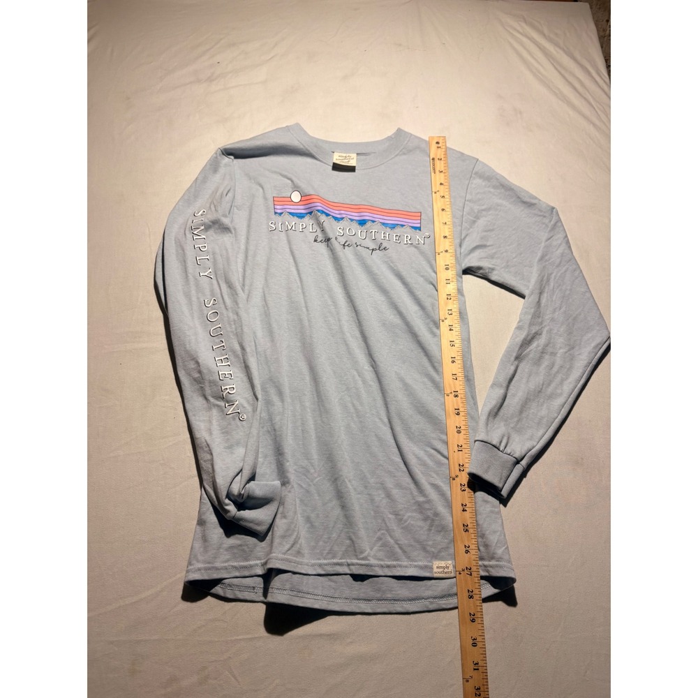 Simply Southern Light Blue Mountain Dog Campfire Long Sleeve Graphic Tee Small